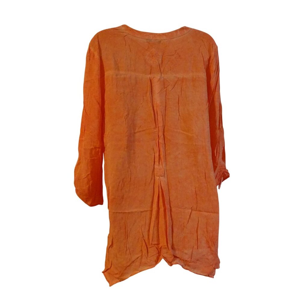 Democracy Women Orange 3/4 Sleeve Tunic Top 3-Button Size L Boho Peasant - Picture 7 of 11